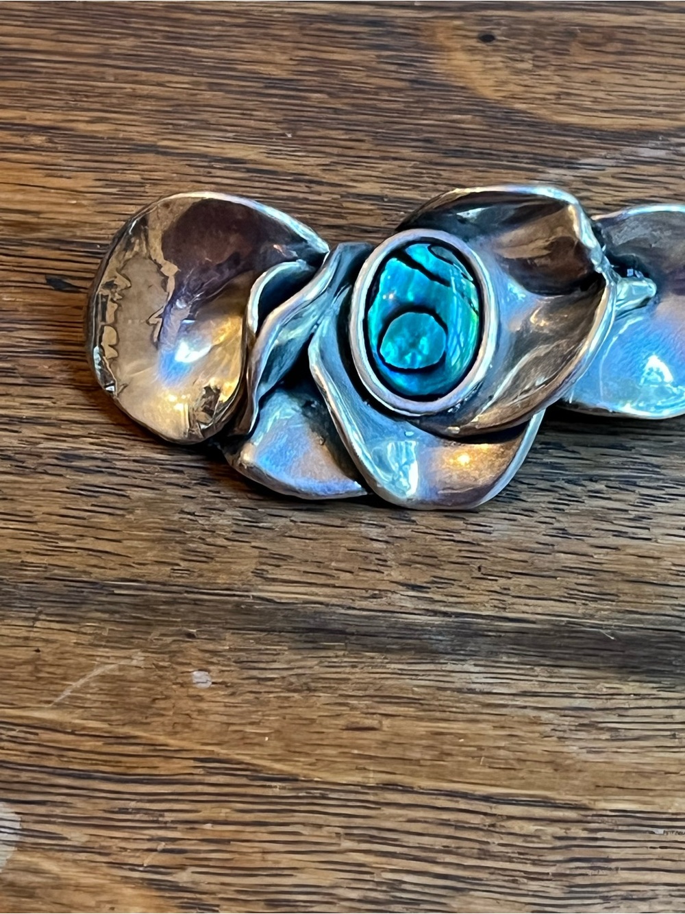 Sterling Silver Floral Brooch with Turquoise Abalone Accent